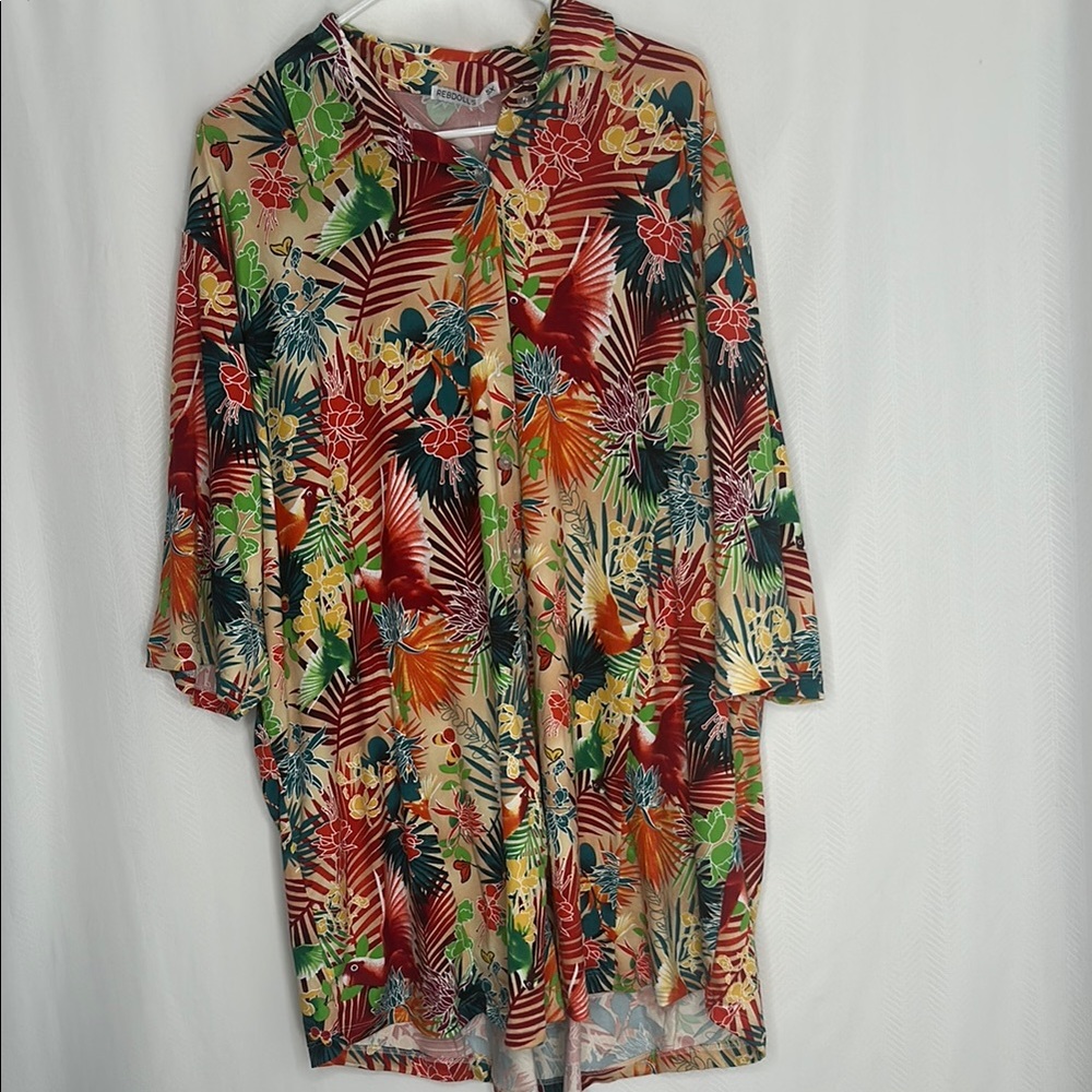 Rebdolls Tropical Red and Green Button Down Shirt